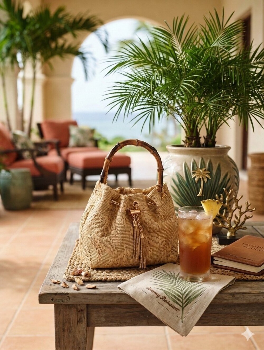 TOMMY BAHAMA 🌴🥥 natural woven straw bucket bag - Picture 2 of 6